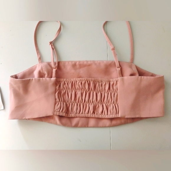 ASOS Design Smocked Back Bandeau Crop Top in Pink . Size 8 - Picture 6 of 13